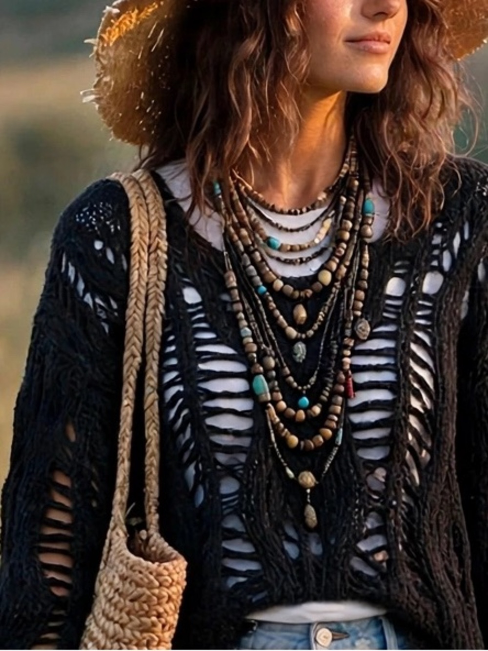 Cecico Anthropologie Blk Distressed Ladder Open Knit Sweater Chunk